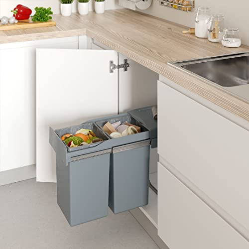 Menage Confort Pattumiera estraibile per armadio da cucina, larghezza 255 mm, con 2 secchi da 14 litri