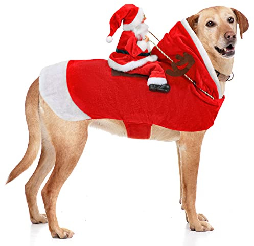 RANYPET Hund Santa Claus Reiten Weihnachtskostüm, Premium Haustier Kleidung Weihnachten Reiten Outfit für Kleine Große Hunde Katzen Kleidung Weihnachtsfeier Anzieh Kleidung XXL