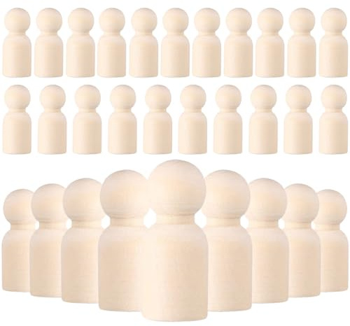 VILLCASE 30 Stück Holzfiguren zum Bemalen, Kleine Holzmännchen Unvollendete Holzfigur Holzengel Puppen Holzpuppen Puppe Dekorative Nägel Leere Holzpflock-Puppe Unvollendete Holzpflock-Puppen