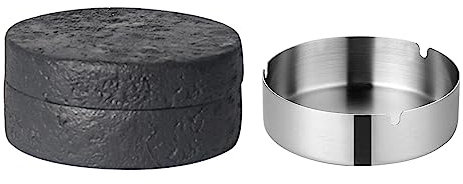 Cutfouwe Mülleimer Mit Deckel-Beton + Innenteile Aus Rostfreiem Stahl-Leicht Zu Reinigen -Geruchshemmend/Wind-/Regenfest,Schwarz,S