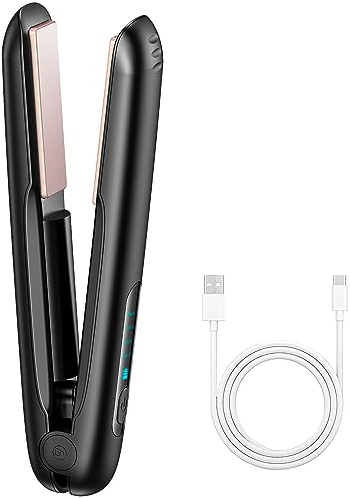 Mini Glätteisen Kabellos, Glätteisen Locken und Glätten 2 in 1, Wiederaufladbares Tragbares USB Haarglätter, Reise Glätteisen mit 4 Ainstellbaren Temperaturen, Glätteisen Ohne Kabel mit 5000mA-Akku