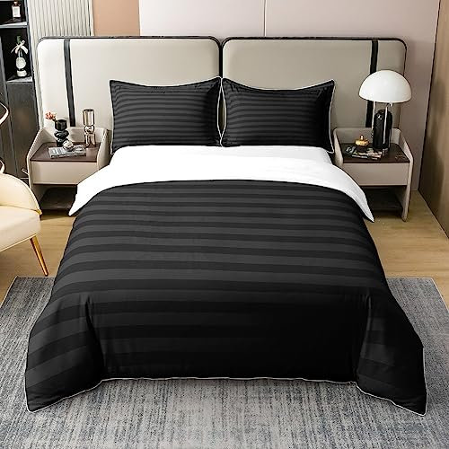 100% Bio Baumwolle Streifen Bettwäsche Set 200x200 Schwarz Gestreifte Bettbezug Kinder Bauernhaus Ticking Stripes Trösterbezug Gothic Heim Dekor Horizontale Streifen Geometrische Linien Quilt Cover