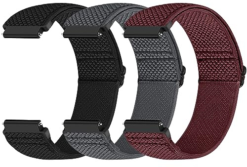 Yunshare Quick Release Watch Strap 18mm 19mm 20mm 22mm 24mm, Elastic Nylon Watch Bands Women Men for Samsung/Garmin/Fossil/Amazfit/Huawei/COROS/Xiaomi Replacement Wristband, 3pcs