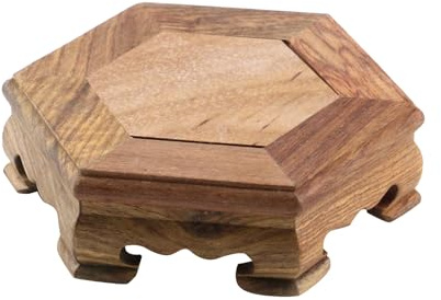 WDONAY Wooden Display Stand Base 4.65 x 1.38 Hexagonal Wood Carved Pedestal Oriental Style Home Decoration for Vase, Flower Pots, Teapot, Table Lamp, Fishbowl