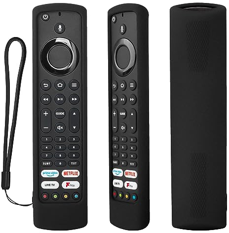 Funda Protectora de Silicona para JVC/Bush/Toshiba/Xiaomi Fire TV Mando a Distancia de Voz, Funda Mando para JVC, Antideslizante, A Prueba de Golpes, Lavable (Negro)