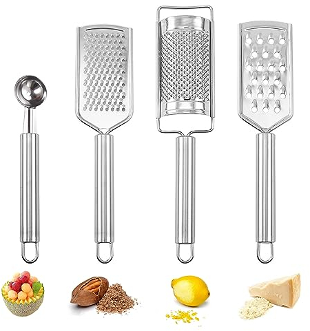 ERFGT 4 Pezzi Set di Grattugie da Cucina, Zester Grattugia Formaggi Manuale, Grattugia per Limone, Grattugia per L'aglio, Grattugie Zester per Parmigiano, per Agrumi, Noce Moscata, Patate, Cioccolato