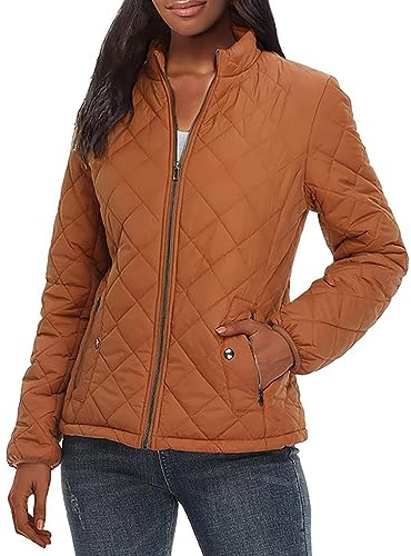 L9WEI Chaqueta softshell para mujer - Cuello alto - Chaqueta acolchada de invierno - Chaqueta de entretiempo - Chaqueta acolchada con bolsillos, naranja, XXL