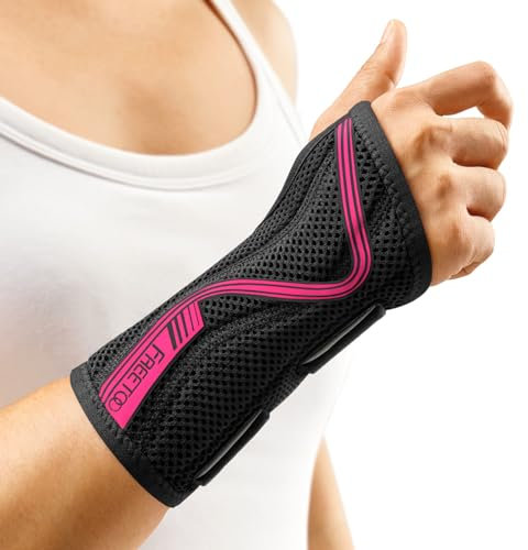 FREETOO Wrist Support S-shaped support for Arthritis, Adjustable Day Night Carpal Tunnel Wrist Splint for Men Women RSI, Sprain, Fracture Wrist Brace （Rose Red-Large-Right）