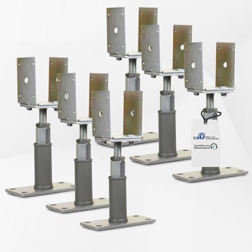 BB Stanz- und Umformtechnik BB STANZ Pfostenträger (6 Stück) Stützfuß Bodenfuß Betonfuß höhenverstellbar verstellbar mit Lasche Bodenplatte 160 x 80 x 6 mm Trägerplatte 80 x 80 x 6 mm