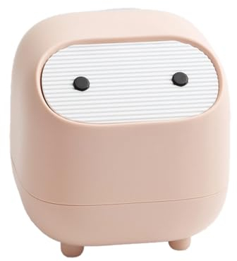 Koomuao Mini Poubelle Salle de Bain, Poubelle à Couvercle, Petite Poubelle à Bouton-Poussoir Sceau Design Poubelle Plastique pour Cuisine, Chambre, Coiffeuse,Table de Chevet (Rose)
