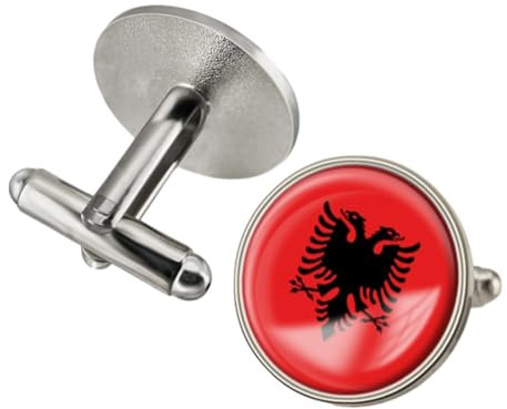 Cernomal Runder Manschettenknopf Mit Albanien-Flagge – Flaggen Der Welt, Klassische Kreative Manschettenknöpfe, Herren-Fußball-Fan, Anzug, Hemd, Hochzeit, Geschäft, Patriotisches Gesc