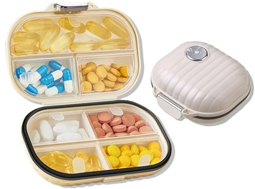 Koomuao Tablettenbox 7 Tage,Pillendose 7 Fächer,Medikamentenbox,Pillen-Organizer Box,Tragbar Mini Herausnehmbare Fächer Pillenbox für Reise & täglichen Gebrauch (Groß+Kein(Weiß))