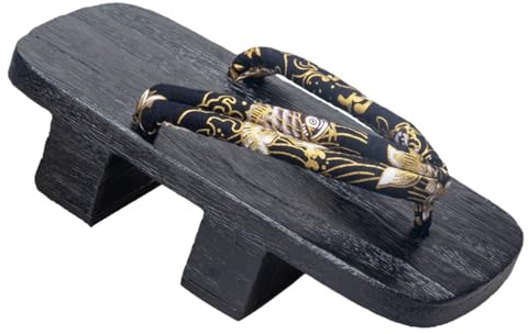 TTYAO REII Japanese Geta svarta träträskor sandaler fisktryck flip flops tofflor Japan traditionella skor, Svart, 10 X-Wide