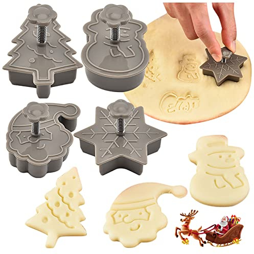 Weihnachts Ausstechformen 4 Stück, Keksausstecher Weihnachten Plätzchen Ausstecher Gebäckausstecher Keks Stempel Formen Weihnachtsausstecher Set für Weihnachten (grey-a, One Size)