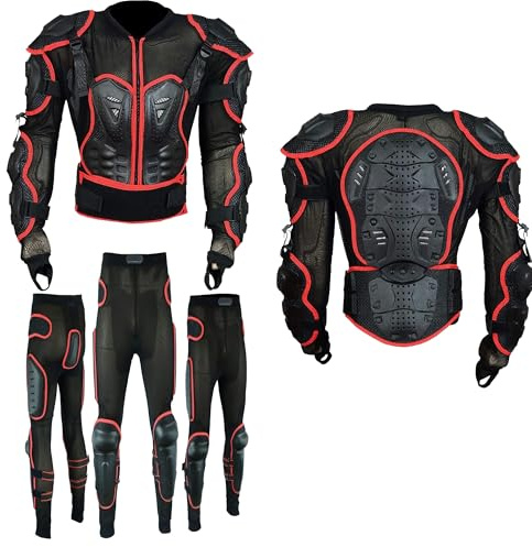 Men’s Foxi Body Armour Full Spine Back Protection Motocross Protective Guard Jacket Wear & Protective Biker Hard Trouser Full Body Dirt Bike Quad Suit