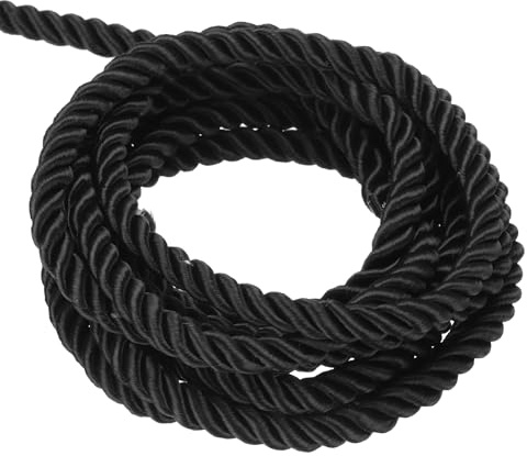 sourcing map Twisted Cord Trim 16 Yard 6mm Black-15m | 3-Ply Twine Braided Rope Shiny Thread String for Craft Gift Bag Curtain Christmas Decor