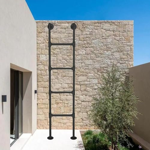 Floor Standing Fire Escape Ladder, Heavy Duty Metal Basement Window Well Egress Ladders, Black Industrial Metal Pipe Non-Slip Loft Steps Ladder for Emergency Home Safety(105cm/41in)