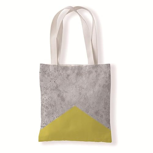 Homeyang Jutebeutel Marmorgrau Gelb Stoffbeutel Canvas Wiederverwendbare Beuteltasche Damen Kinder Büchertasche Einkaufsbeutel mit Henkeln Stofftasche Waschbar Tote Bag 33x37 cm