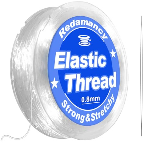 Redamancy 0,8 mm x 50 m transparent elastisk tråd för armband, transparent nylontråd med pärlnål, för smyckestillverkning, sytråd för hängande ornament