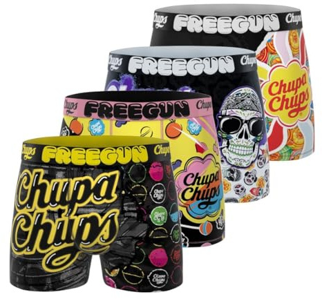 FREEGUN Chupa Chups boxershorts för män, ultramjuk och stretchig (set om 4), Gul/svart/lila/röd, L