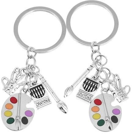 VALICLUD Paint Palette and Paintbrush Keychain Set for Artists and Art Lovers, Enamel Charm Pendant Key Ring, Creative Gift for Painting Enthusiasts, 2pcs