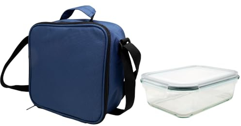 NERTHUS FIH 1499 Boîte à lunch isotherme noire avec récipient hermétique en verre 1 l, sac alimentaire avec intérieur isolant, facile à nettoyer, avec poignée, idéal pour le travail et le bureau