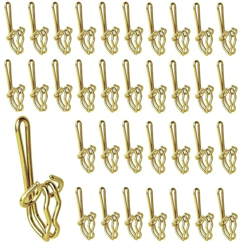 100Pcs Curtain Hooks Metal, Heavy Duty Curtain Hooks, Gold Rust Resistant Drapery Hooks for Blackout/Sheer Curtains