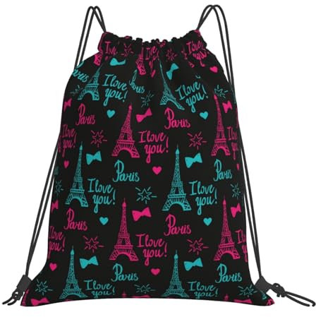 Rucksack Mit Kordelzug Pariser Turm, Ich Liebe Dich Rucksackbeutel Mädchen Turnbeutel Für Damen & Herren Unisex Gymnastikbeutel, Für Strandurlaub, Yoga, Reisen, 36x42cm