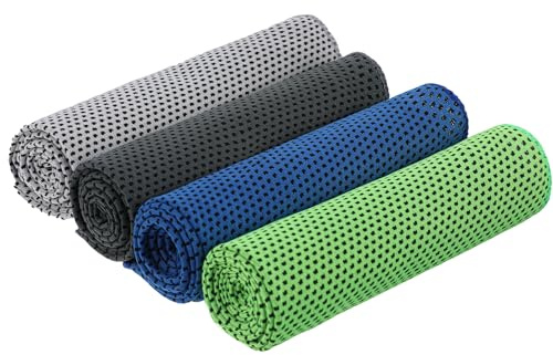 Lnngub 4 Pack Cooling Towels for Neck Face, Breathable Gym Towels for Women Soft and Quick-Dry Sports Towel for Running Yoga Sport Gym Workout Camping (Green, Blue, Dark Gray, Light Gray)