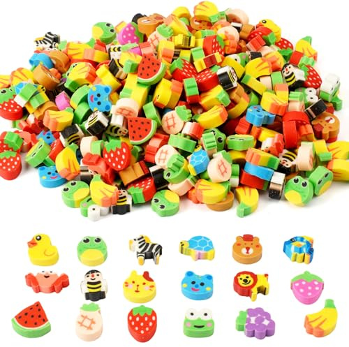300 Stück Bunte Kunststoff Mini Radierer, Niedliche Neuheit Radiergummis | Bleistift Kleine Radiergummi Tiere Set für Studenten, Random Style, für Party Favors Hausaufgabenbelohnungen Geschenk