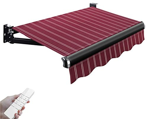 Retractable Electric Patio Awning with Remote Control & Manual Crank - Outdoor Sunshade Shelter for Sun Protection Stripes