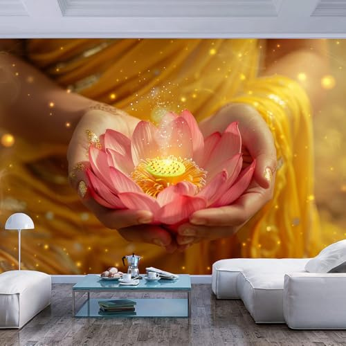 JIAOQSS Papier Peint Panoramique 3d Bouddha Zen Lotus Main d'Or Tableaux Muraux Tapisserie Photo XXL Décoration Murale Salon Chambre á Coucherr Bureau