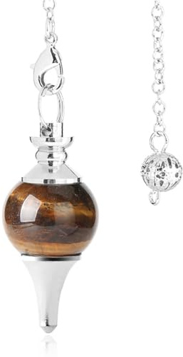 Pendule divinatoire de Radiesthésie en ŒIL DE TIGRE,Pendule Sephoroton en Pierre d’Œil de Tigre Naturelle,Pendule en Pierre de Guérison,Pendule Chakra Divinatoire pour Reiki Guérison Méditation