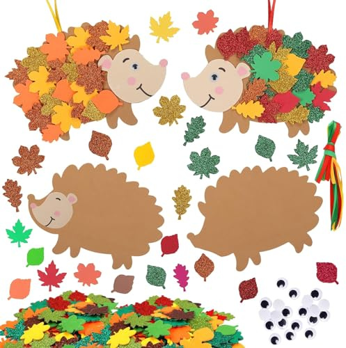 Ntwdby 12 Stück Igel Bastelset Kinder, Bastelset Herbst Kinder, Igel Basteln Herbst, Igels Filz Basteln, Moosgummi Bastelsets Kinders, Herbsts Bastelns für Jungen Mädchen Geschenk Herbstdeko