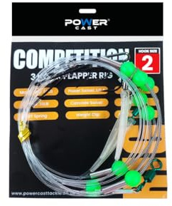 Power Cast Competition Clipped Distance rig, 3 Hooks, 80lb Main Line, Size 1/0, 2 and 4 Aberdeen Hooks (3pack)
