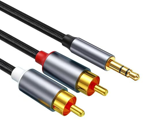 2M RCA to 3.5mm Cable Nylon Braided Gold-plated Red and White Aux Cable | Red White Phono Mini Jack Lead Compatible with Phone Laptop Mixer DJ Controller Hi-Fi Amplifier Speaker Car Stereo Systems