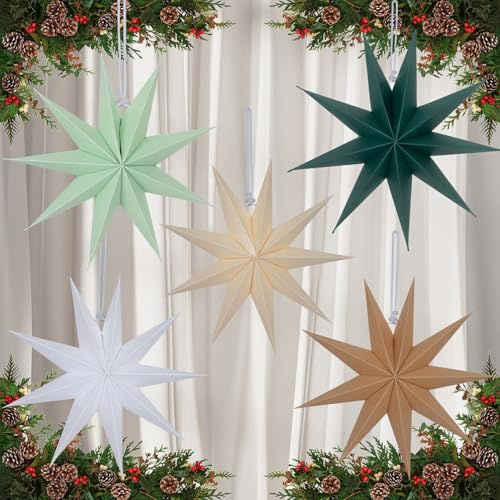 Papiersterne Weihnachten 5 er Set Faltbar Papierstern zum aufhängen 30 cm
