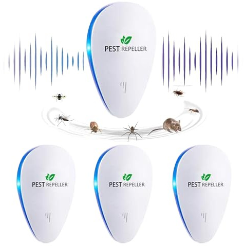 Ultrasonic Pest Repeller 4 Pack, 2025 Upgraded Powerful Mouse Repellent - Wide Frequency Range Pest Control Device - Ideal for Mice, Rats, Mosquitoes, Cockroach, Moths, Ants