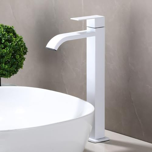 Robinet Lavabo Salle de Bain Eau Froide Mitigeur Cascade Haute G1/2 Mitigeur Vasque à Poser,Blanc
