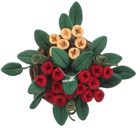 MUSISALY 12 Handmade Rattan Miniature Hanging Basket with Tiny Artificial Flowers for Dollhouse Decoration, Miniature Potted Plants Fairy Garden Scene, Mini Landscape Tabletop Ornament