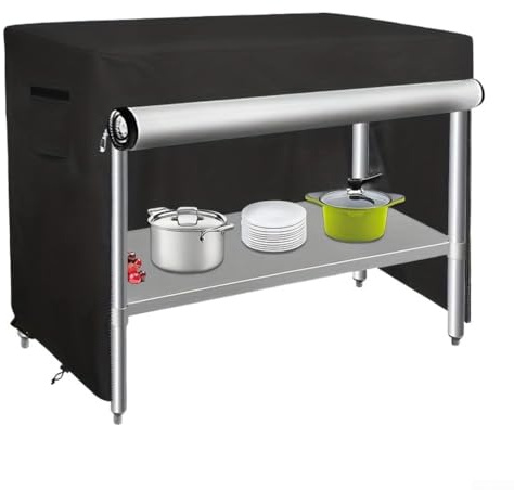 Grillwagen-Abdeckung für Terrassentisch, Outdoor-Vorbereitungstischabdeckung mit wasserdichtem Oxford-Tuch, geteilte Öffnung, verstellbare Kordelzüge und Belüftungsöffnungen