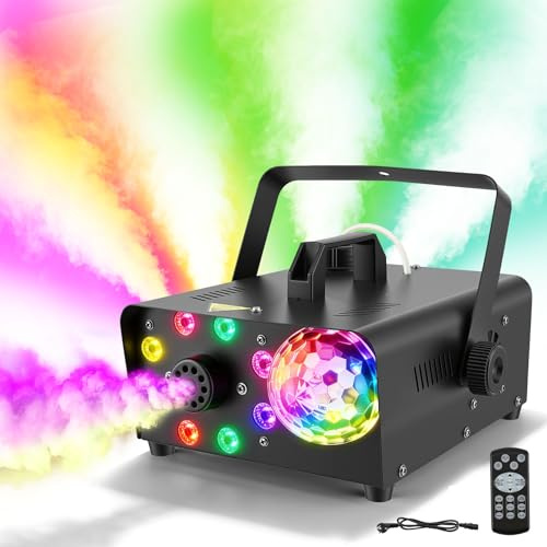 600W Nebelmaschine mit Discokugel, 2000 CFM Fog Rauchmaschine mit Bluetooth-Lautsprecher und Fernbedienung, 8 LED RGB Licht Fog Machine für DJ Disco Party, Geburtstage, Halloween