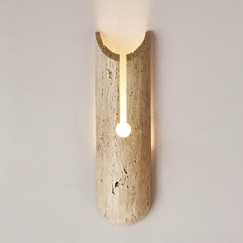 PIPI HARE Wabi Sabi Travertine Wall Sconce Natural Stone Wall Lamp 13.8 H Wall Mount Light, Japanese Hardwired Sconces G4 Wall Lighting Fixtures for Living Room Bedroom Stairway