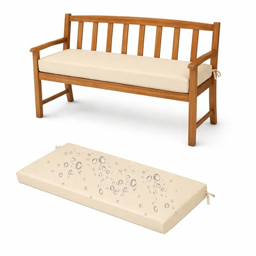 Genérico Cojin Banco Exterior Impermeable y cómodo, colchoneta Banco Jardin con Espuma de Alta Densidad, Antideslizante, fácil Limpieza y Funda Desmontable para terraza y jardín,Off White,60x45x5cm