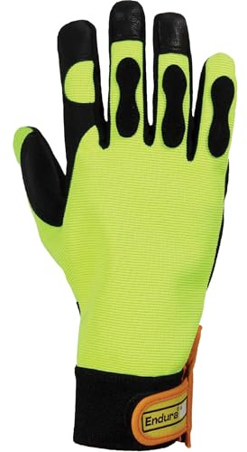 Superior Glove Chainsaw Gloves - Cut Resistant with Hi-Viz Yellow Work Gloves 385CS (1 Pair) Size Large