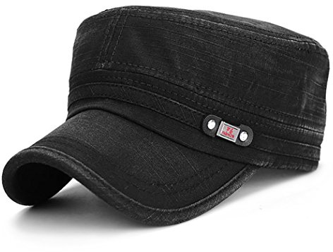 Glamorstar Unisex Cadet Army Cap Washed Cotton Military Corps Hat Flat Top Cap Black,One Size