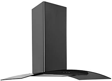 Econolux ART28374 90cm Black Curved Glass Chimney Cooker Hood Extractor