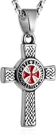 AsAlways Knight Templar Cross Necklace for Men Stainless Steel Retro Eternal Celtic Irish Knot Corss Pendant Necklace Jewelry Gift (Silver)