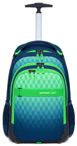 Elephant Schultrolley Trolley Rucksack Hero 12869 Green Cube | Signature Rucksacktrolley Trolly Jungen Mädchen ab 3.Klasse Schule Rollen
