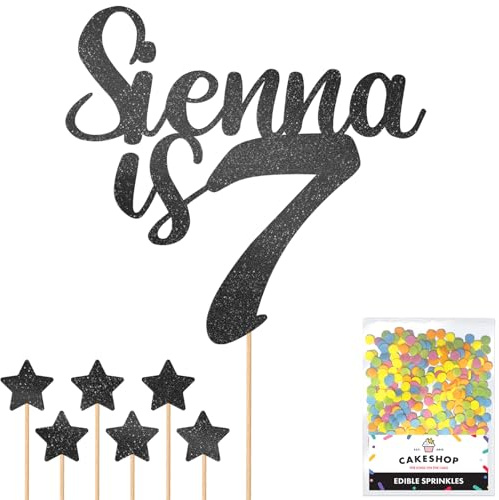 Personalised Happy Birthday Glitter Cake Topper - Black Any Name & Any Age Glitter Cake Decoration and Sprinkles - Happy Birthday Decorations - Personalised Toppers for Cakes by Cakeshop